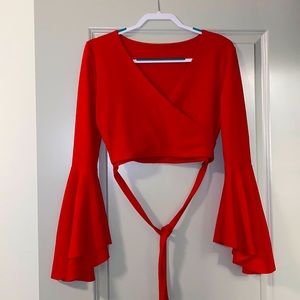 Red bell sleeve crop top